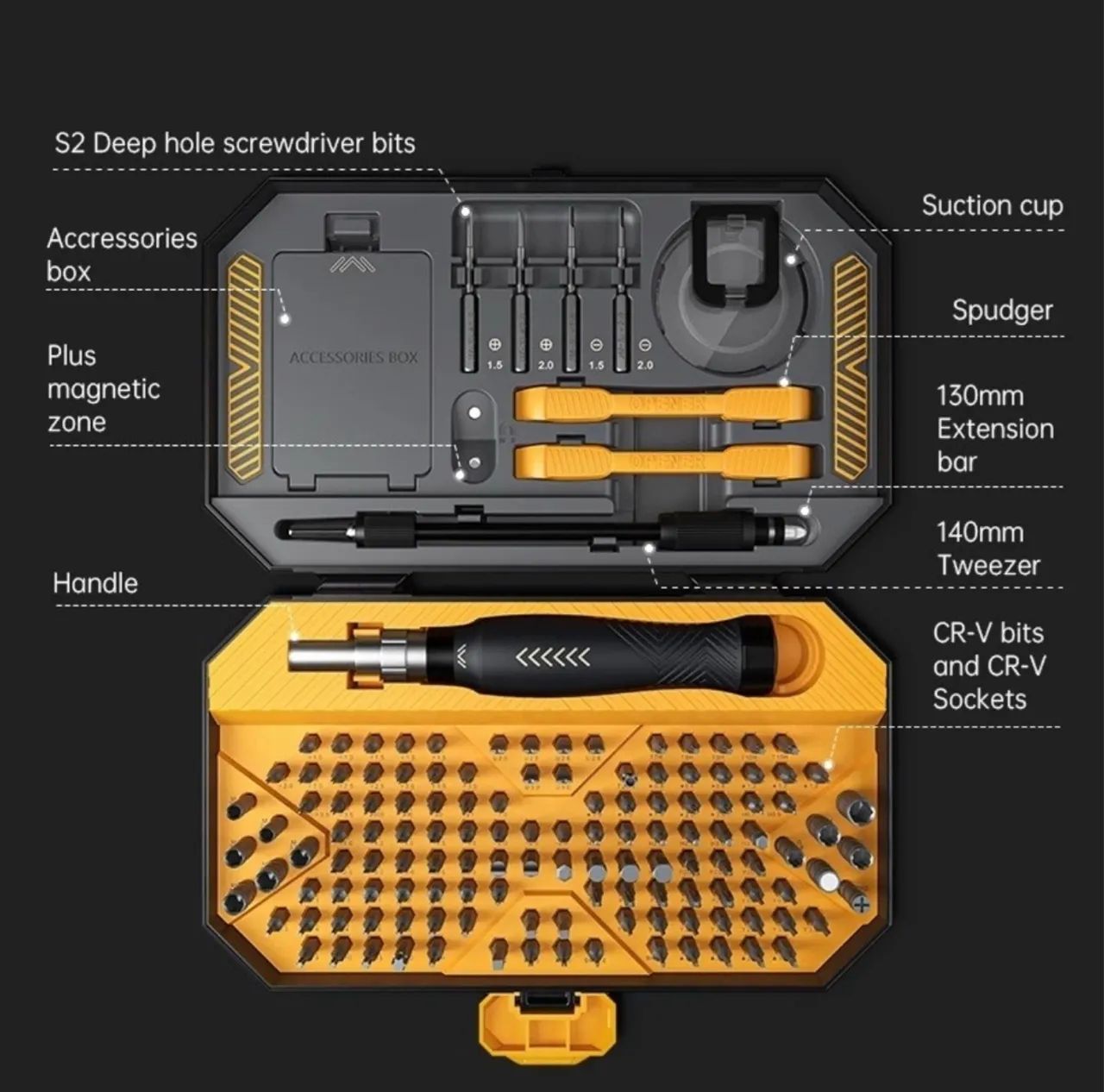 [novo] Kit Conjunto De Chave De Precisão Profissional 145pcs (Kit Amarelo ou Azul) - Foto 5