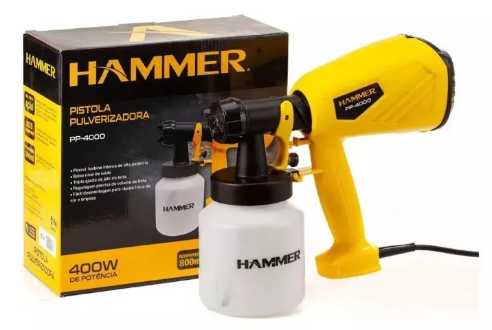 Pistola Pulverizadora de Pintura Hammer 400W Pp4000 Com Bico Tripla Ação 220V