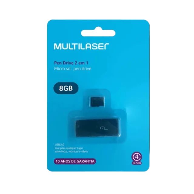 Pen Drive 2 em 1 com Leitor USB + Cartão de Memória 8GB MC161 - Multilaser  cod: 2428