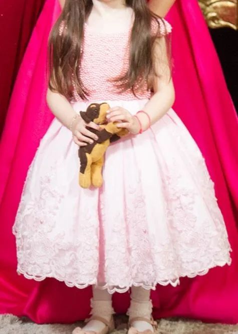 Vestido de festa rosa bebe com pérolas infantil  - Foto 2