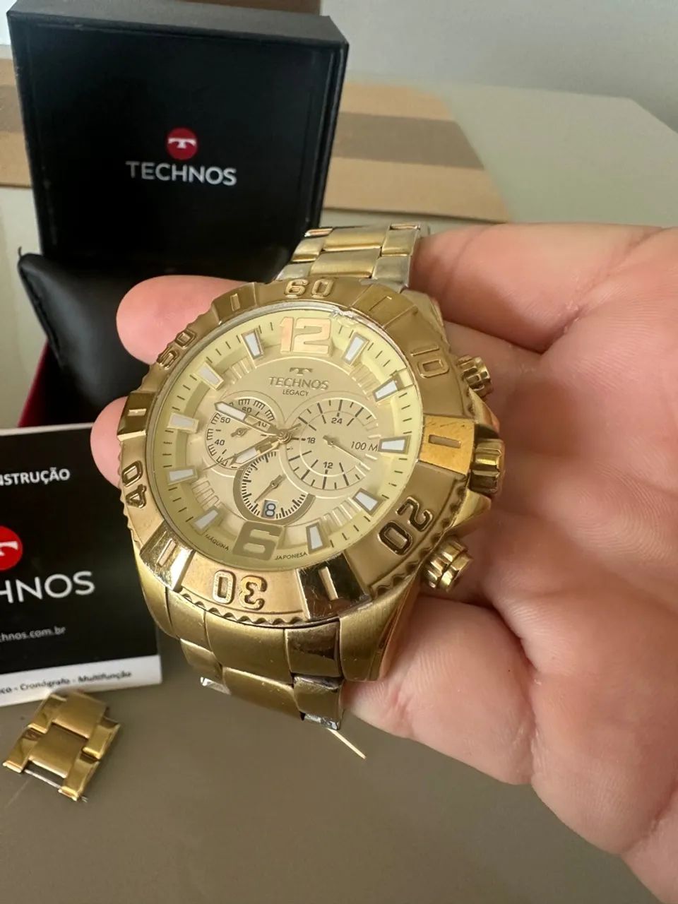 Relógio Technos Masculino Dourado Cronógrafo - Foto 4