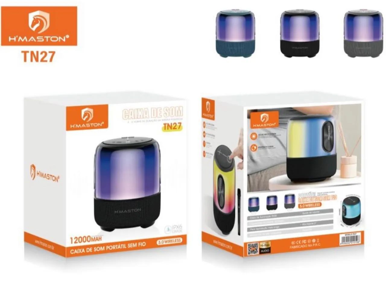 Caixa de Som Bluetooth H'MASTON TN27 com Luz RGB
