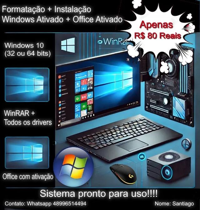 Formatação Completa com Ativação - Windows + Office + Drivers - R$80