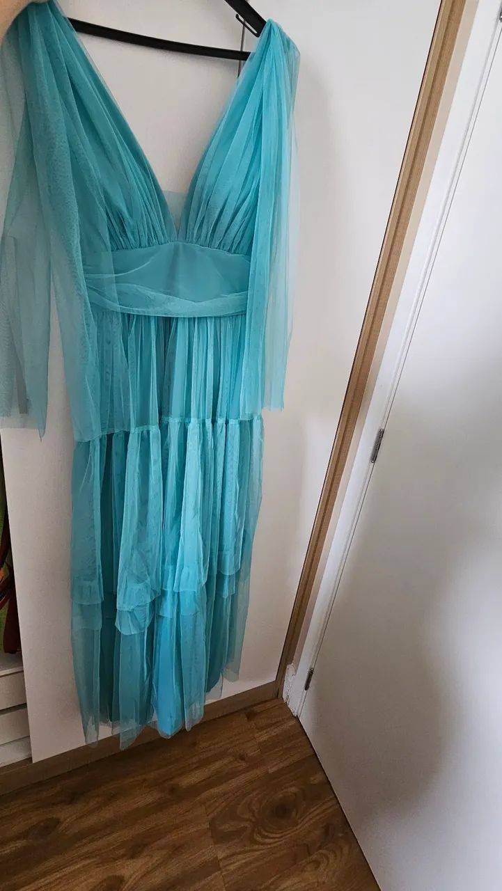 Vestido longo de tule azul claro, tamanho G - Foto 2