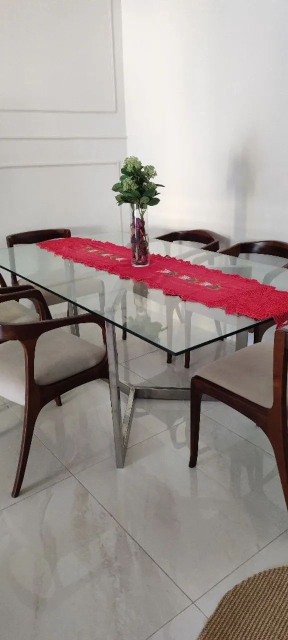 Mesa com tampo de vidro e base em inox - Foto 2