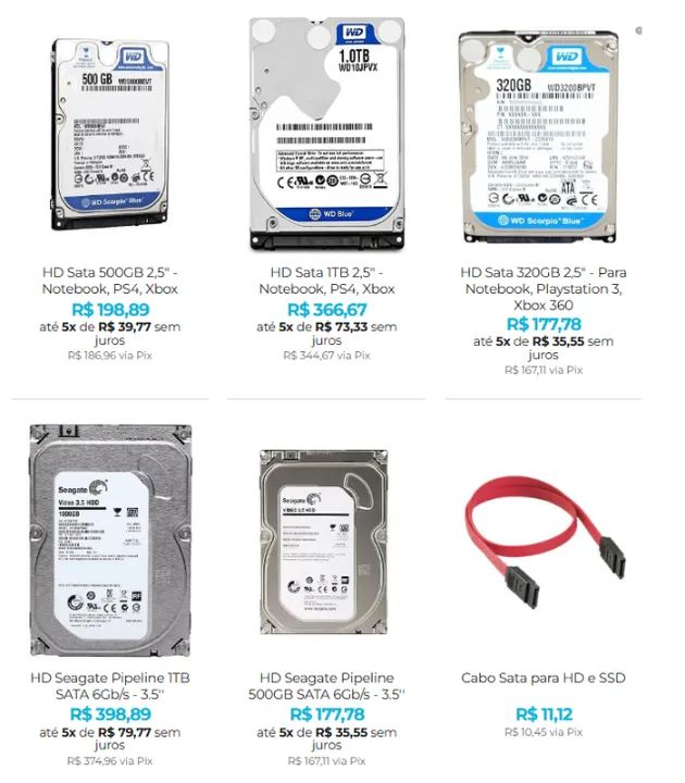 HD Sata para Computador, Notebook, DVR e Videogames