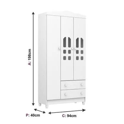 Guarda-Roupa Branco 3 Portas com Detalhes - Foto 2