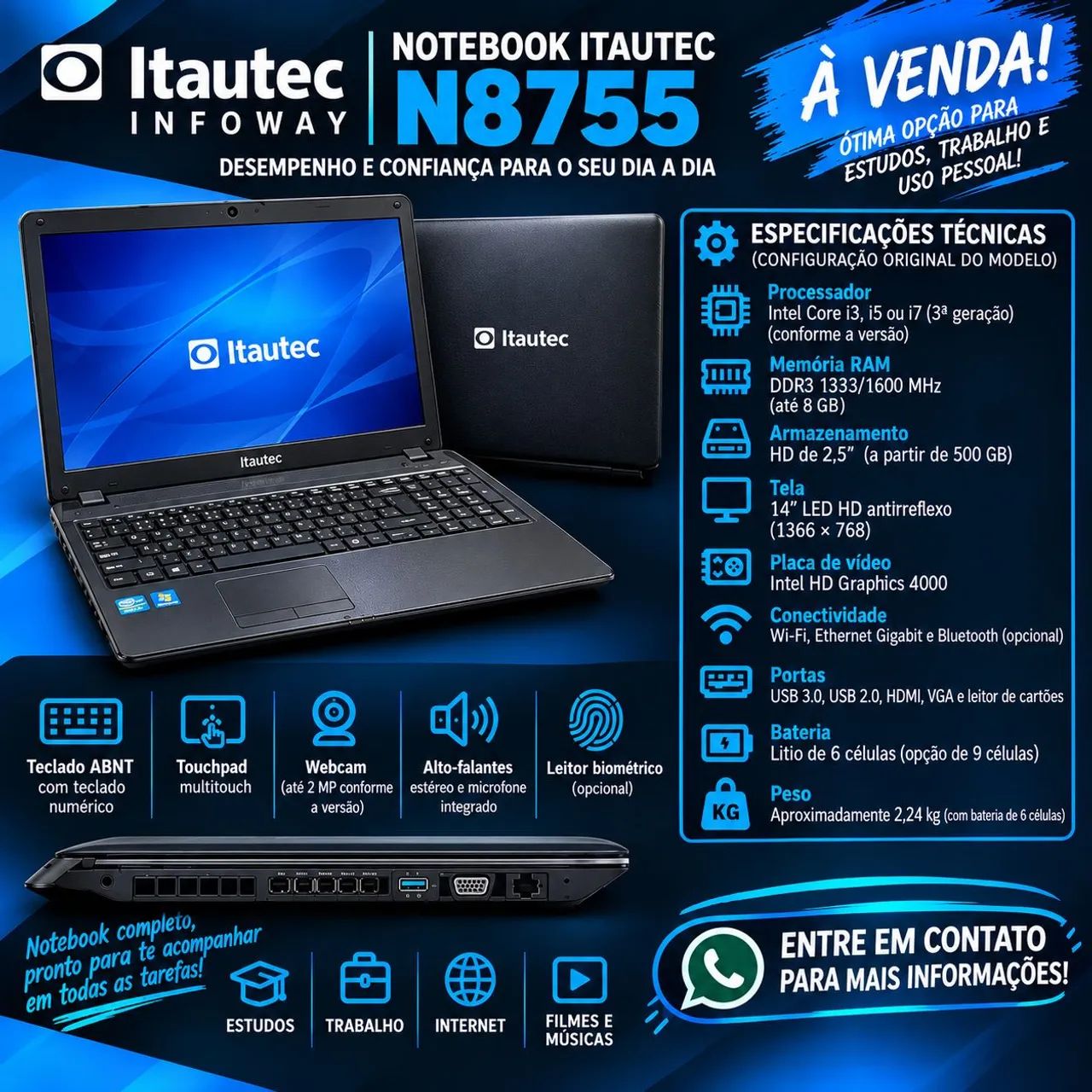 Notebook ItauTec N8755 com Upgrade 