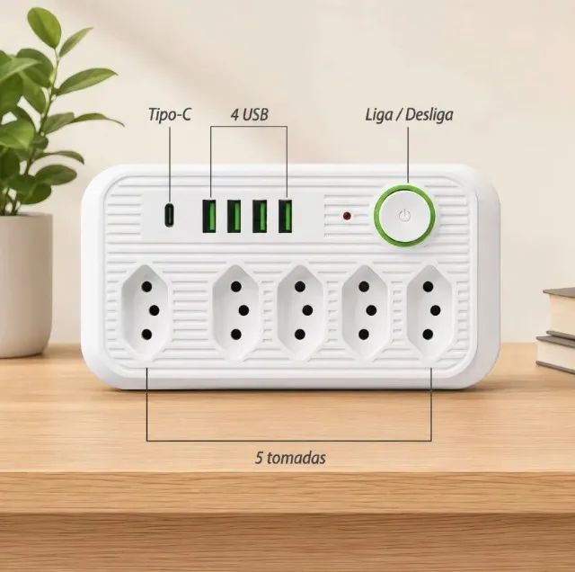 Régua Tomada 5 Tomadas 10A e 5 USB  - Foto 2