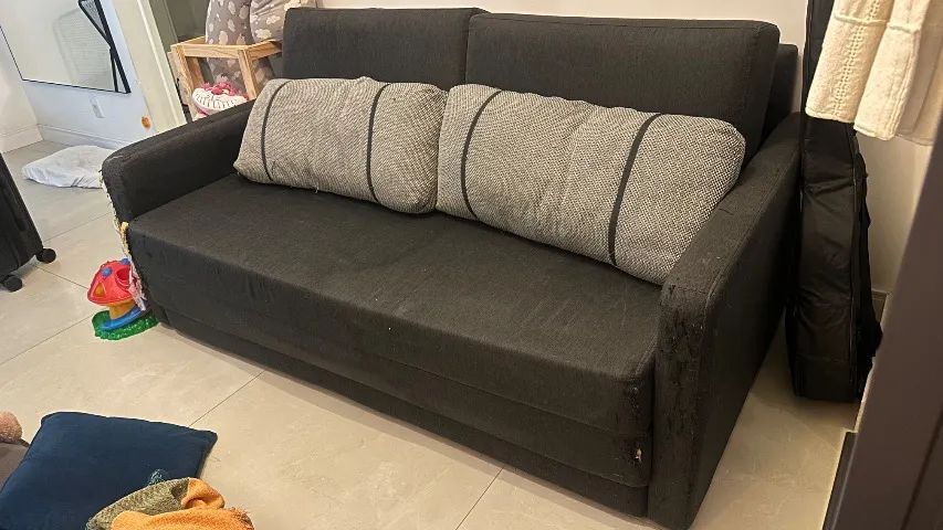 Sofá Cama Queen 3 lugares em Linho Cinza - Foto 2
