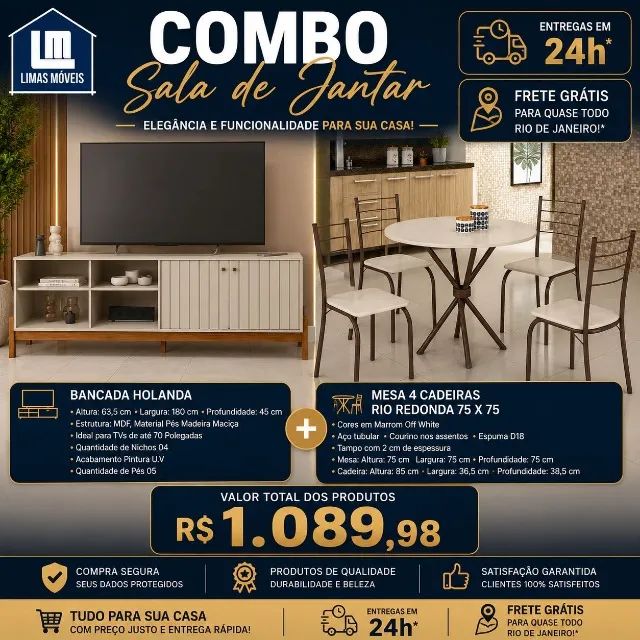COMBO SALA: BANCADA + MESA DE JANTAR REDONDA 75X75 CM - Foto 3