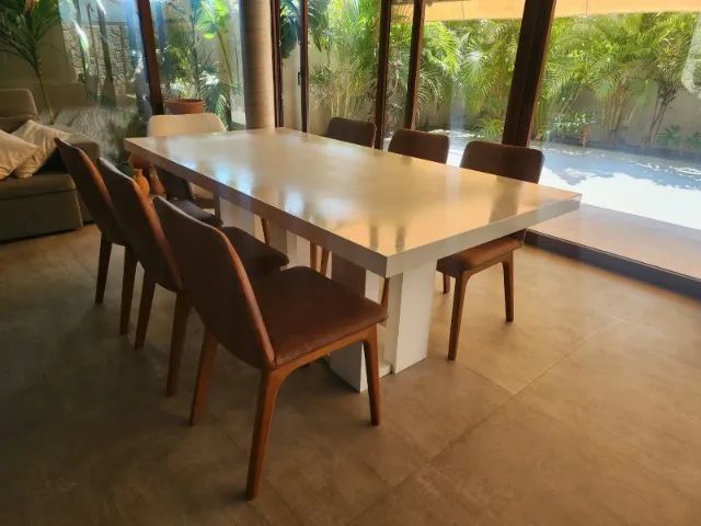 Mesa de jantar em laca branca com cadeiras - Foto 5