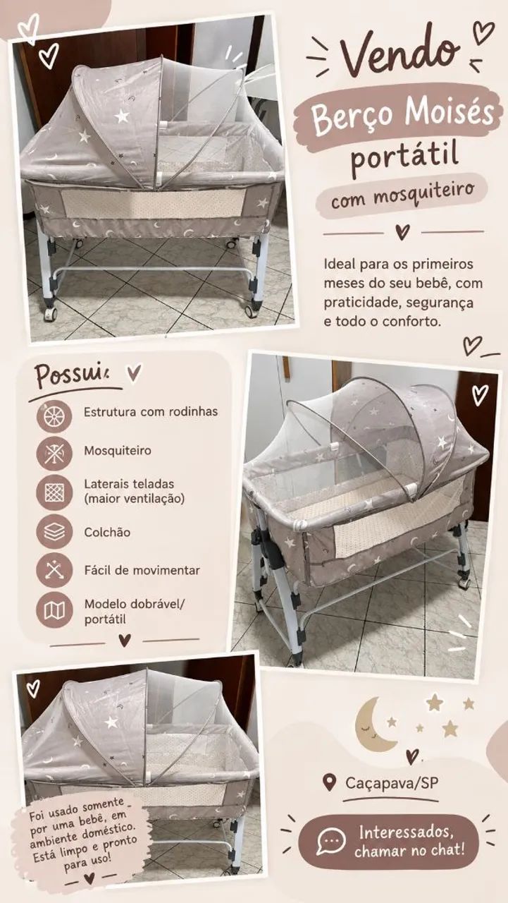 Berço Moisés portátil com mosquiteiro
