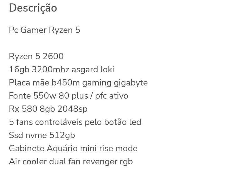 Pc gamer Ryzen 5 