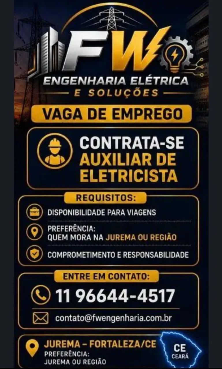 Vaga de auxiliar de eletricista 
