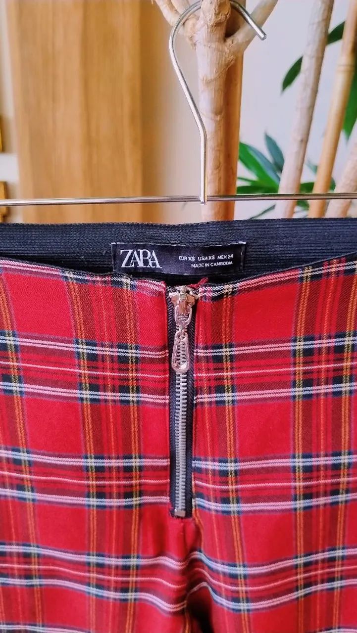 Calça Xadrez Vermelha da Zara - Foto 2