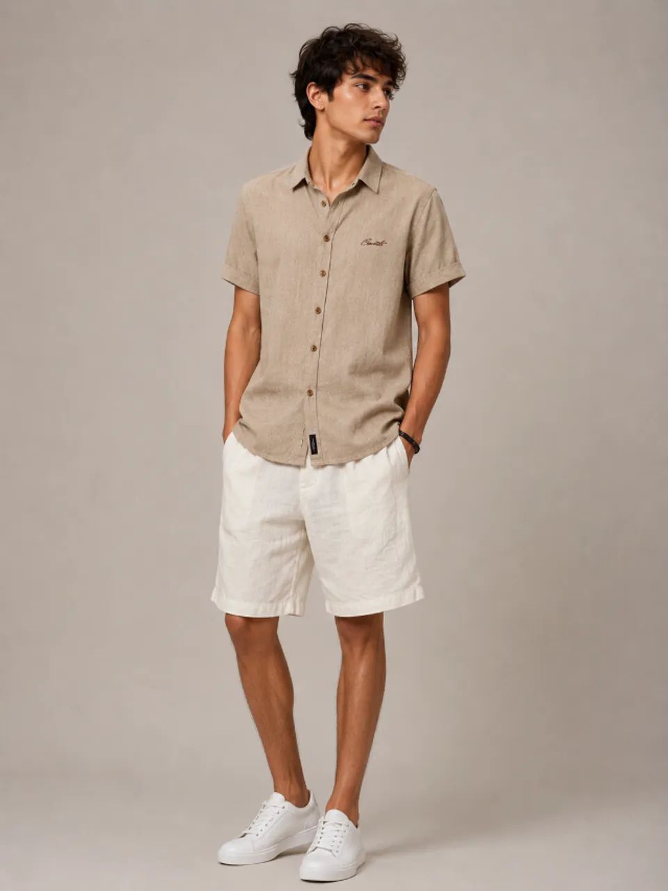 Camisa Masculina Convicto Basic - Bege | Linho Misto