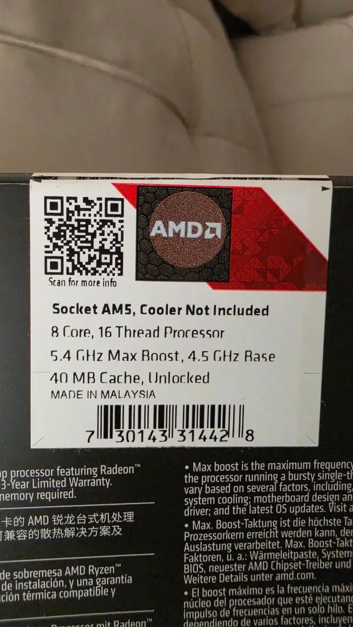 Ryzen 7 7700X AM5 Nota e Caixa - Foto 3