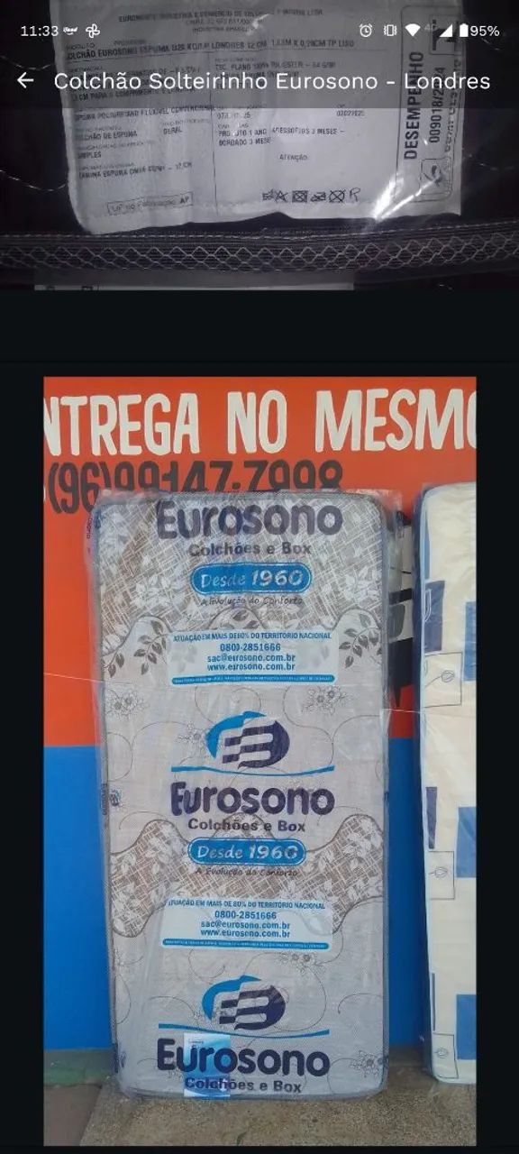 COLCHÃO SOLTEIRINHO - EUROSONO, PARCELAMOS SEM JUROS 