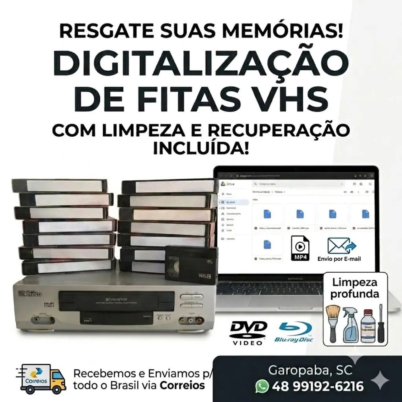 Digitalização E conversão de vhs para mp4, dvd ou Blu-ray 