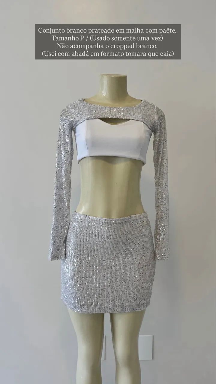Conjunto branco com paetê prateado  - Foto 3