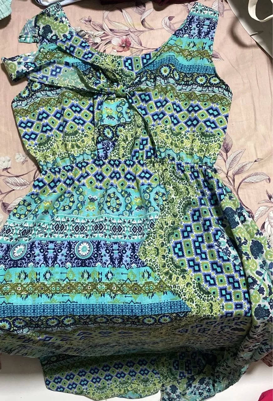 Vestido Estampado Étnico Azul e Verde - Leve e Fresco - Foto 2