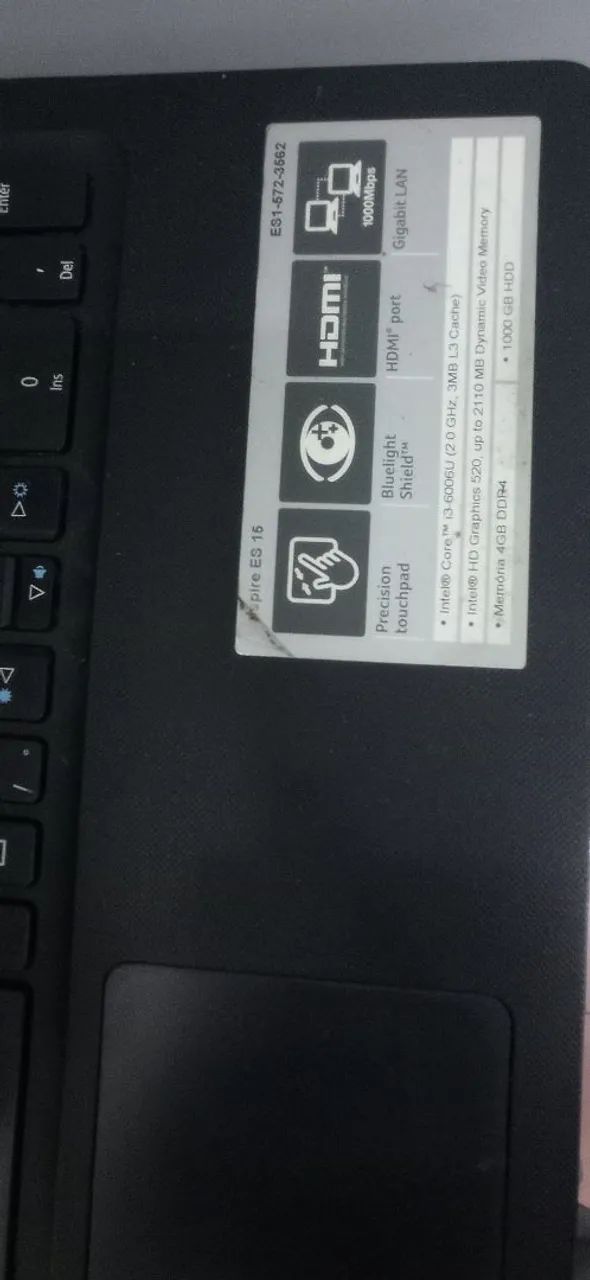 Notebook Acer Aspire ES1-572 Intel core i3-6006u DDR4 4Gb windows 11 - Foto 3