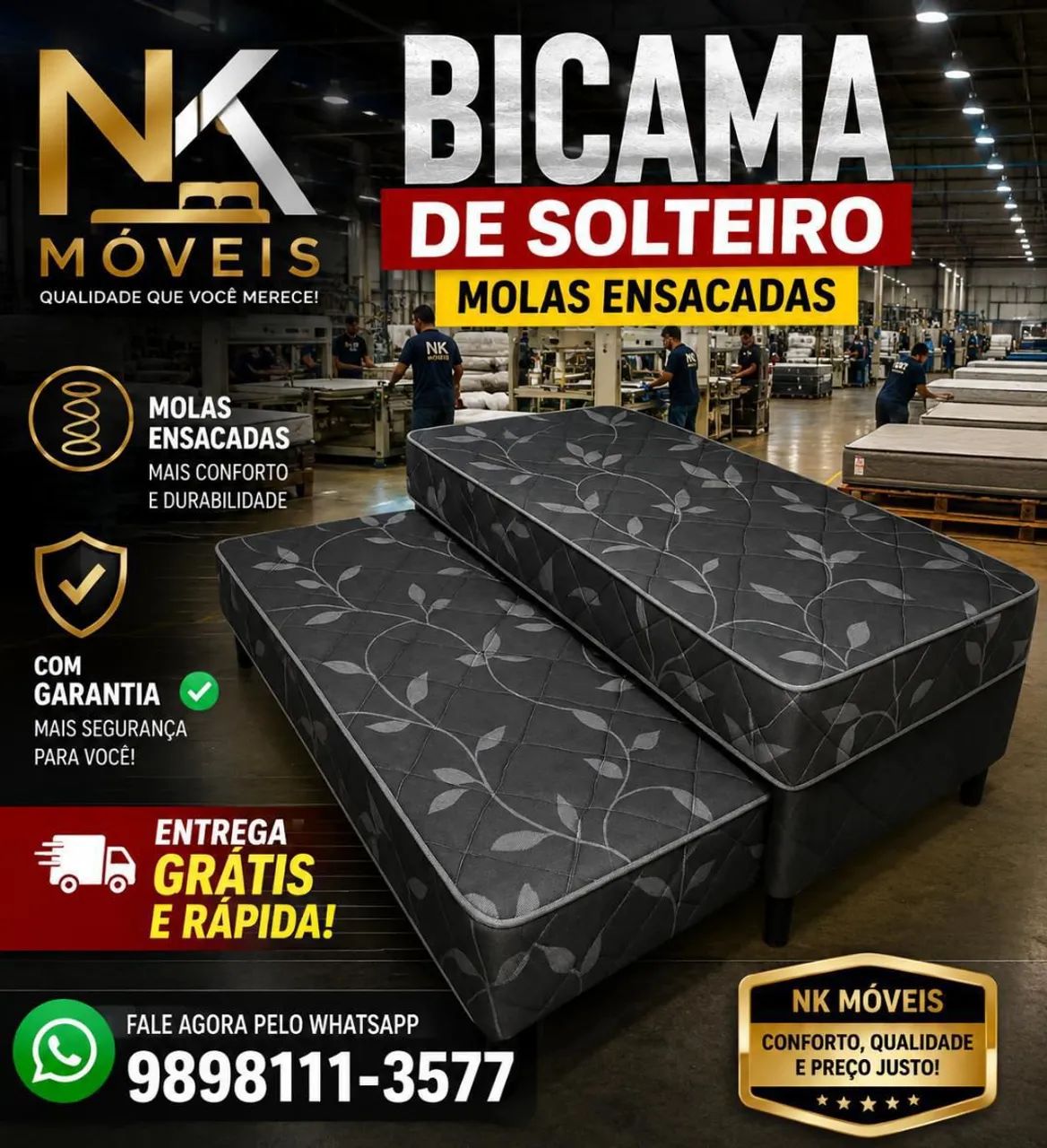 Bicamas de solteiro e Solteirão de espuma e molas ensacadas novas, Garanta já  - Foto 2