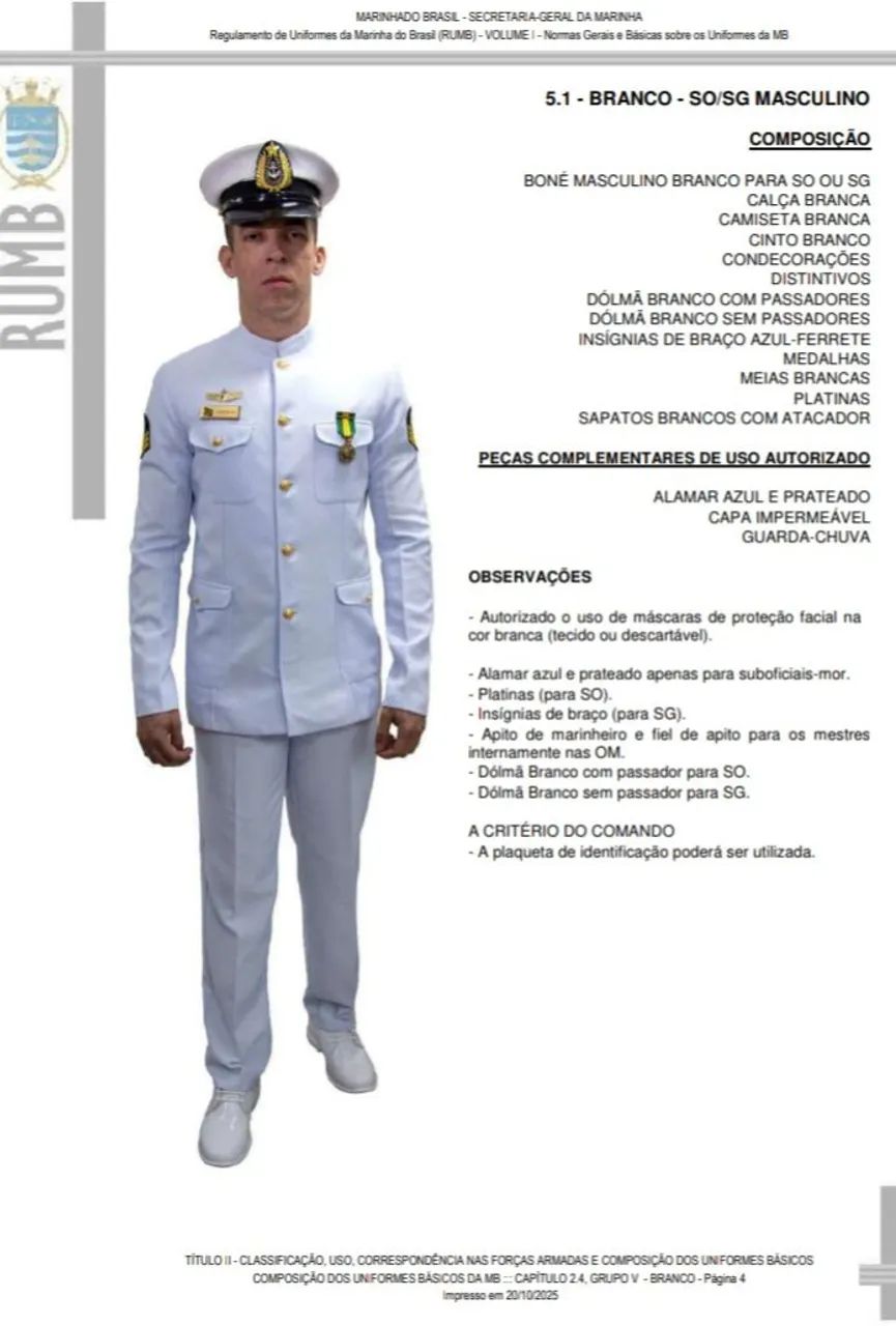 Calça do Uniforme BRANCO Marinha Do Brasil