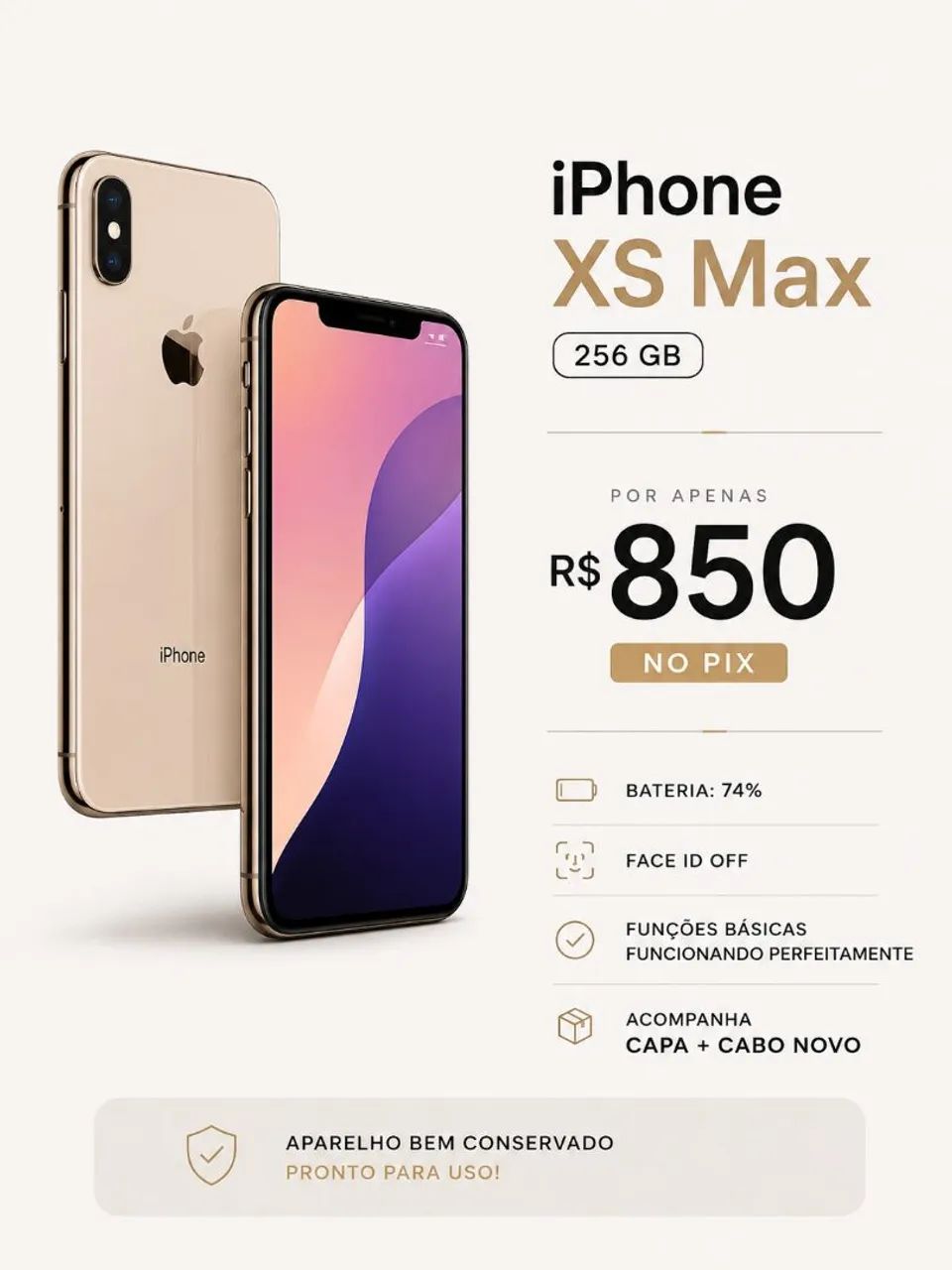 iPhone XS Max 256GB SIMフリー Face ID可 IPhone Xs Max - 256gb - face id off - bateria 74% - Celulares e