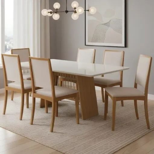 Mesa Damiana com 6 cadeiras Lara - Entrega Rápida 