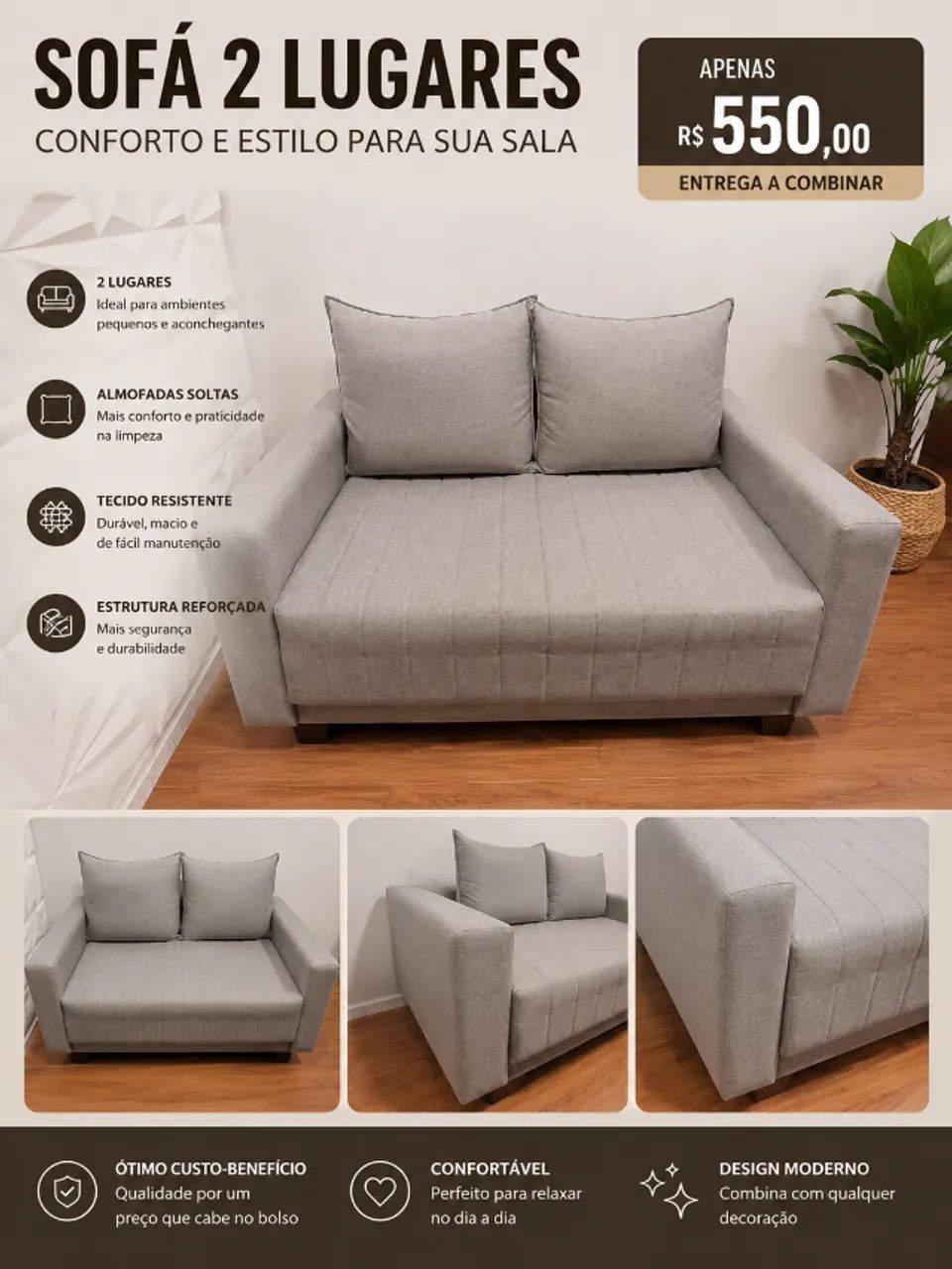 Sofá 2 Lugares Moderno - Excelente Estado | R$ 550 