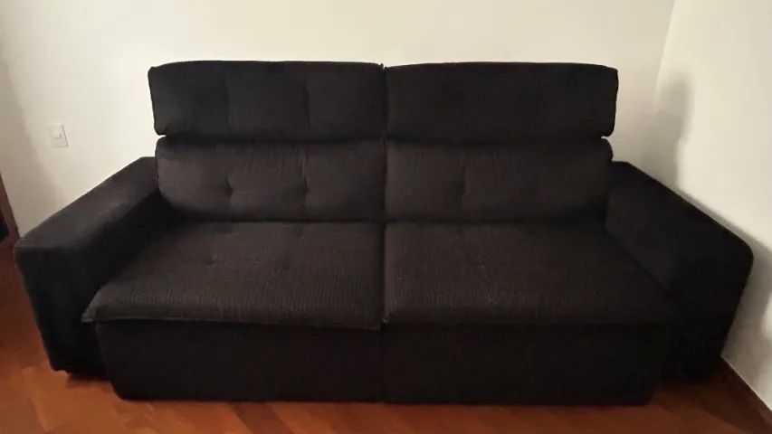 Sofá Retrátil Preto 2,43m com Encosto de Cabeça Reclinável - Foto 2