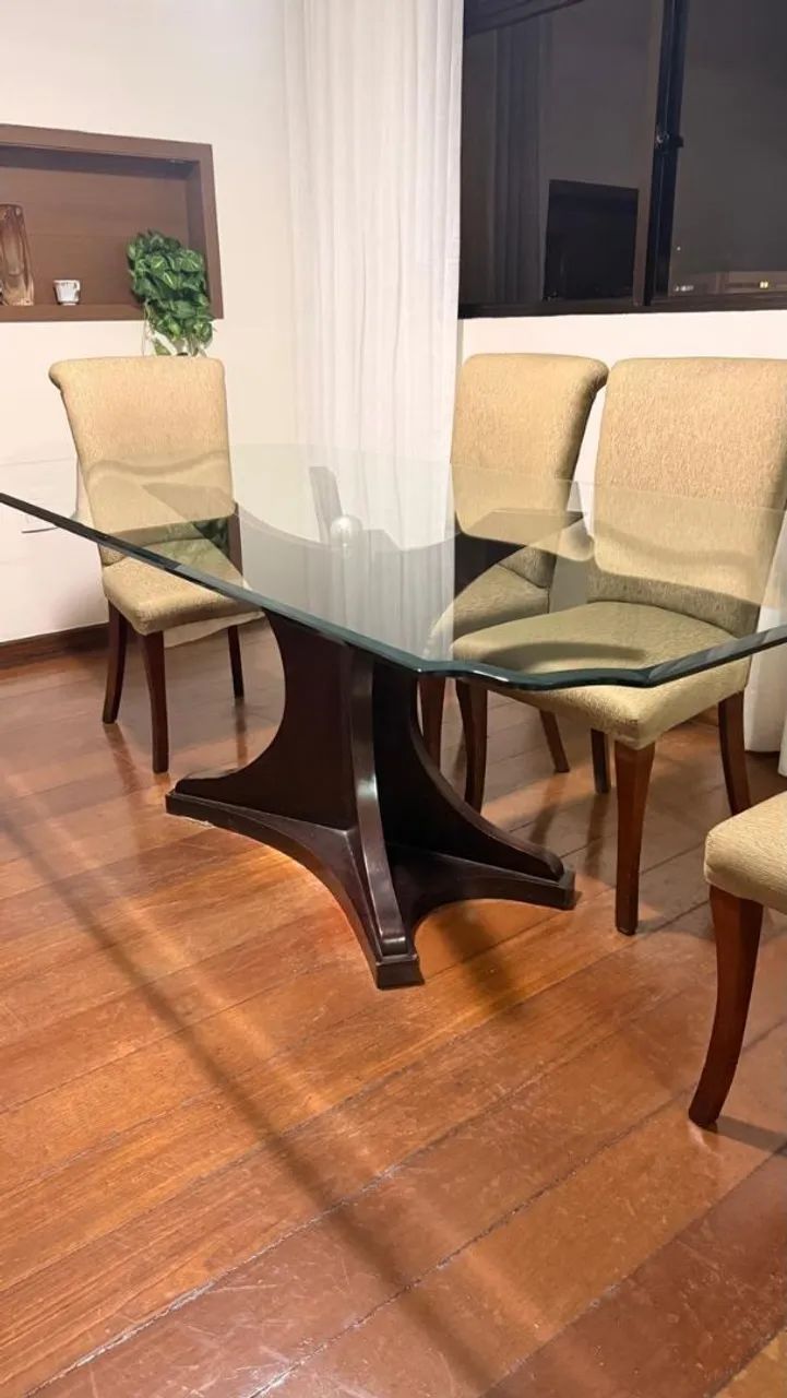Mesa de jantar + 6 cadeiras com tampo de vidro - Foto 2