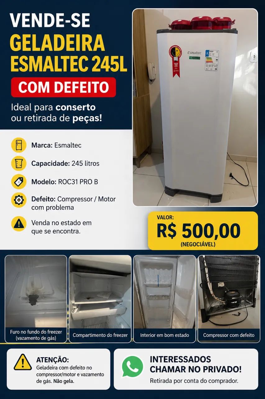 GELADEIRA COM DEFEITO - ESMALTEC 245L CONSERTO ou RETIRADA DE PEÇAS - Foto 3