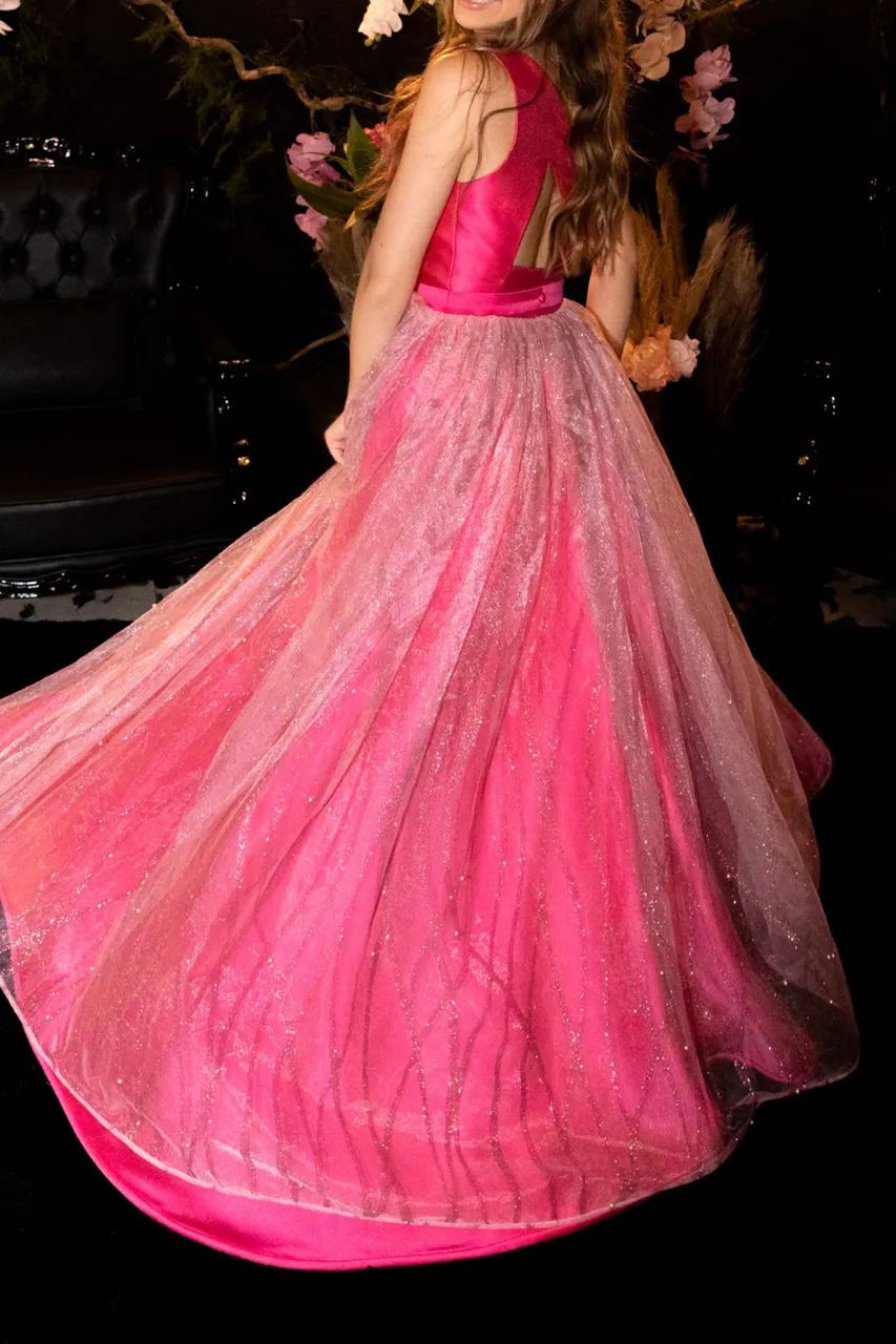 Vestido longo rosa de alta costura  - Foto 2