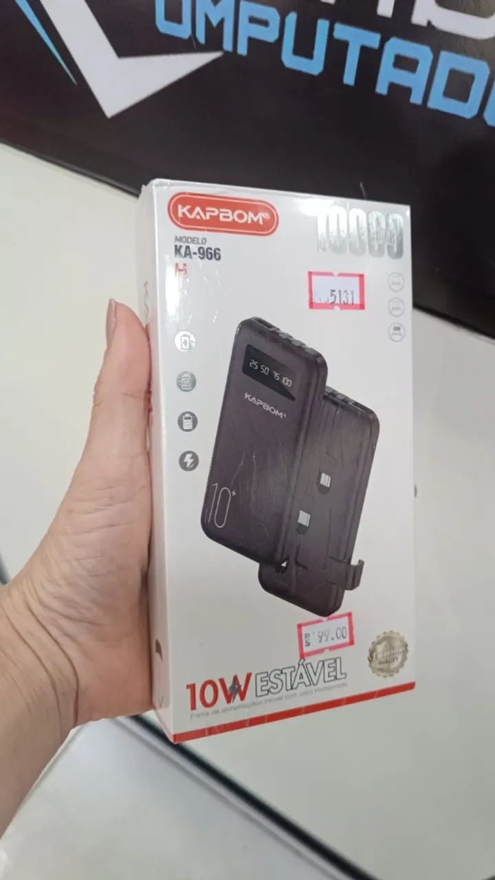 Power Bank Ka-966 10000mah Com Cabos, Carregador Portátil 10mil Visor Loja Coimbra Entrega