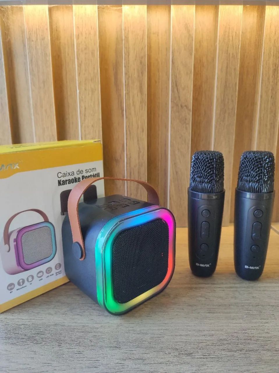 Caixa de som karaokê 2 microfones sem fio