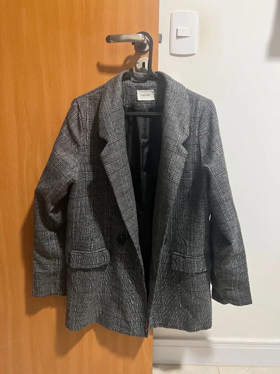 blazer alfaiataria xadrez forrado cinza - Foto 3