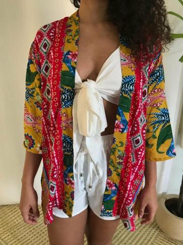 Kimono sobreposição verão moda feminina - Foto 5