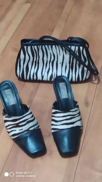 Mule + Bolsa animal printei couro natural 