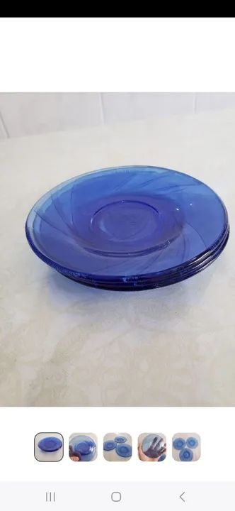 Jogo com 3 pires de café NadirFigueiredo<br>cor azul, trabalhado <br>usado em estado de novoJofo - Foto 2