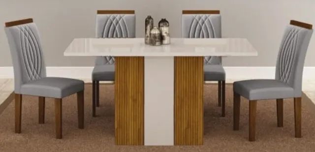 Mesa de Jantar Doha 4 Cadeiras  80x120 Detalhe Ripado p76