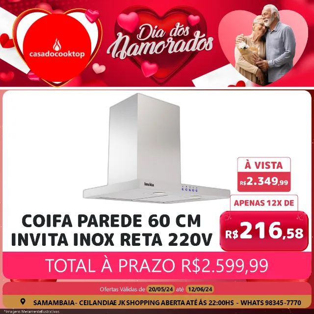 Coifa parede 60 cm invita inox reta 220v