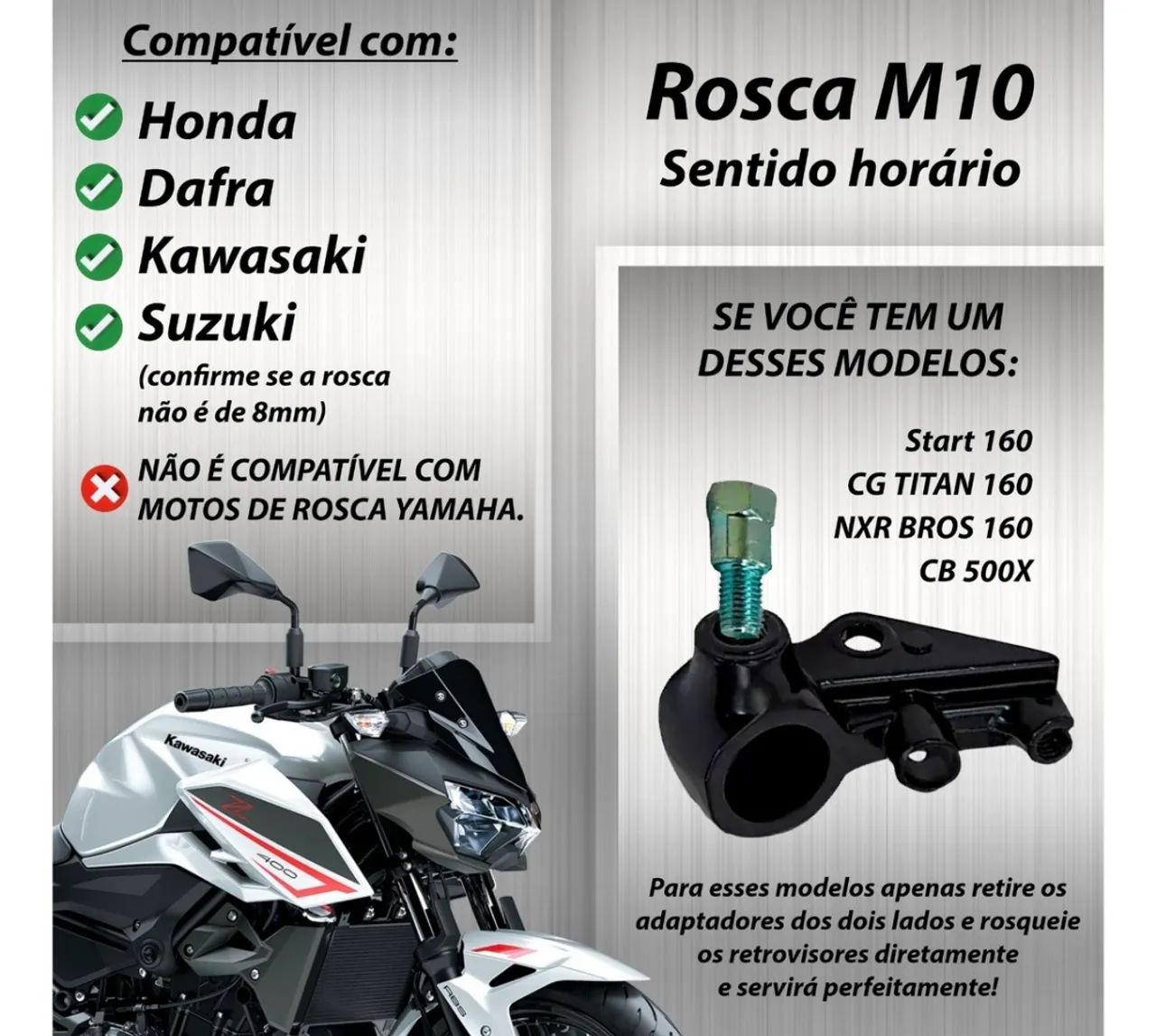 Retrovisor Bmw F800 Rebaixado 90° Honda Lente Convexo Prata haste curta  - Foto 2