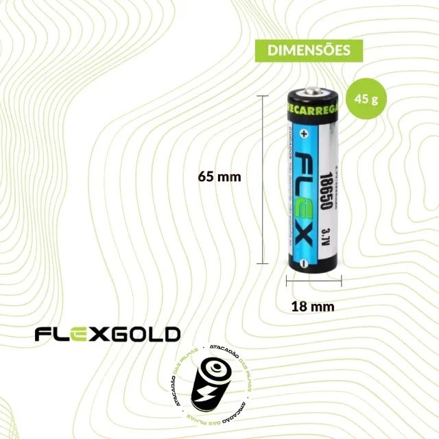 Kit com 2 Baterias Recarregáveis 18650 de 3,7V 3800mAh Flex Gold - Foto 5