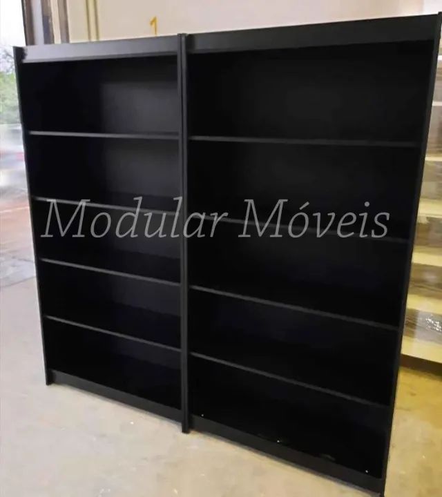 Balcão Caixa em L + Balcão Atendimento + 2 Estantes Prateleiras - MDF Preto - Foto 2