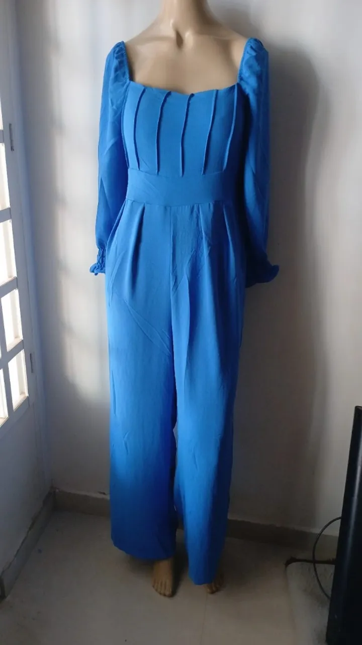 Linddoo macacão longo azul bebê número M manga longa
