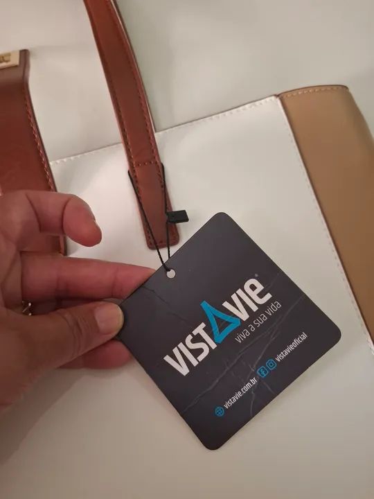 Bolsa de Ombro VistAvie Bege e Branca - Foto 3