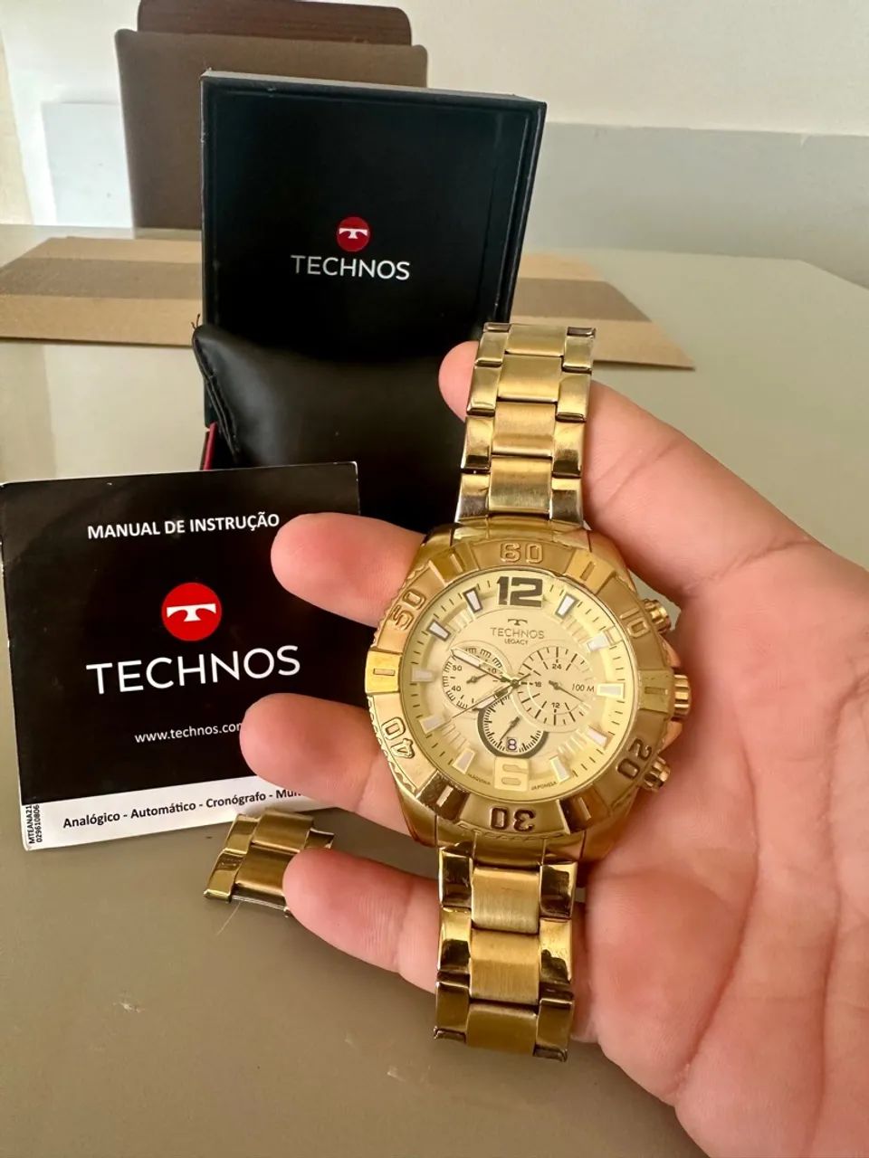Relógio Technos Masculino Dourado Cronógrafo - Foto 3